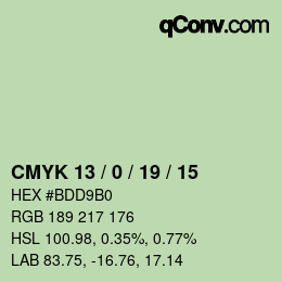 カラーコード: CMYK 13 / 0 / 19 / 15 | qconv.com