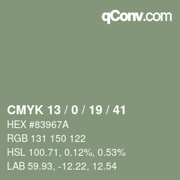 Color code: CMYK 13 / 0 / 19 / 41 | qconv.com