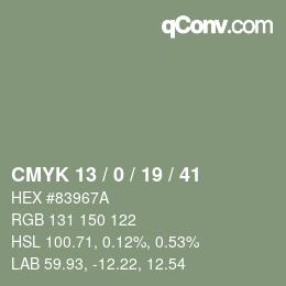 Color code: CMYK 13 / 0 / 19 / 41 | qconv.com