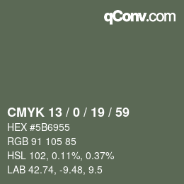 Color code: CMYK 13 / 0 / 19 / 59 | qconv.com