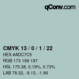 カラーコード: CMYK 13 / 0 / 1 / 22 | qconv.com