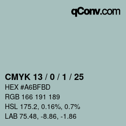 カラーコード: CMYK 13 / 0 / 1 / 25 | qconv.com