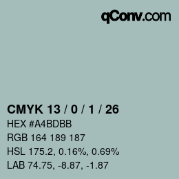 Color code: CMYK 13 / 0 / 1 / 26 | qconv.com