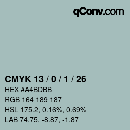 カラーコード: CMYK 13 / 0 / 1 / 26 | qconv.com
