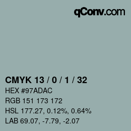 カラーコード: CMYK 13 / 0 / 1 / 32 | qconv.com