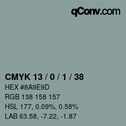 カラーコード: CMYK 13 / 0 / 1 / 38 | qconv.com