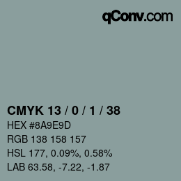 Color code: CMYK 13 / 0 / 1 / 38 | qconv.com