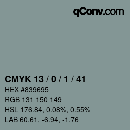 Farbcode: CMYK 13 / 0 / 1 / 41 | qconv.com