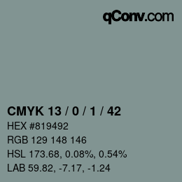 カラーコード: CMYK 13 / 0 / 1 / 42 | qconv.com