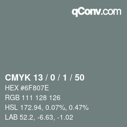 カラーコード: CMYK 13 / 0 / 1 / 50 | qconv.com
