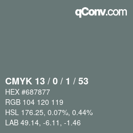 Color code: CMYK 13 / 0 / 1 / 53 | qconv.com