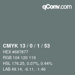 カラーコード: CMYK 13 / 0 / 1 / 53 | qconv.com