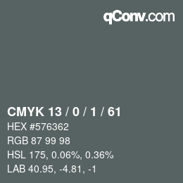 Color code: CMYK 13 / 0 / 1 / 61 | qconv.com