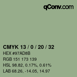 Color code: CMYK 13 / 0 / 20 / 32 | qconv.com