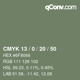 Color code: CMYK 13 / 0 / 20 / 50 | qconv.com