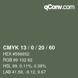 Color code: CMYK 13 / 0 / 20 / 60 | qconv.com