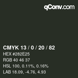 Color code: CMYK 13 / 0 / 20 / 82 | qconv.com