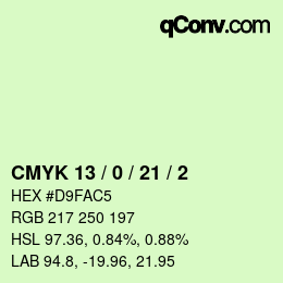 カラーコード: CMYK 13 / 0 / 21 / 2 | qconv.com