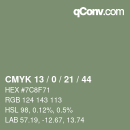 Farbcode: CMYK 13 / 0 / 21 / 44 | qconv.com