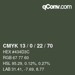 カラーコード: CMYK 13 / 0 / 22 / 70 | qconv.com