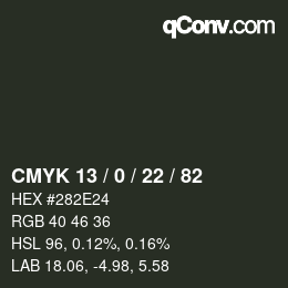 Color code: CMYK 13 / 0 / 22 / 82 | qconv.com