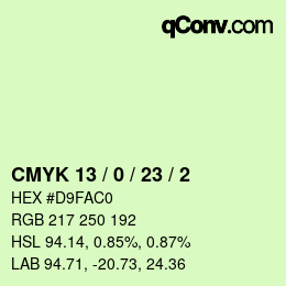 カラーコード: CMYK 13 / 0 / 23 / 2 | qconv.com