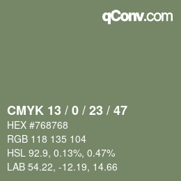 カラーコード: CMYK 13 / 0 / 23 / 47 | qconv.com
