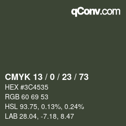 Color code: CMYK 13 / 0 / 23 / 73 | qconv.com