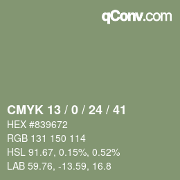 カラーコード: CMYK 13 / 0 / 24 / 41 | qconv.com