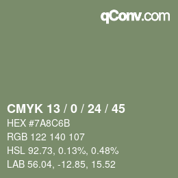 カラーコード: CMYK 13 / 0 / 24 / 45 | qconv.com