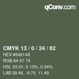 カラーコード: CMYK 13 / 0 / 24 / 62 | qconv.com