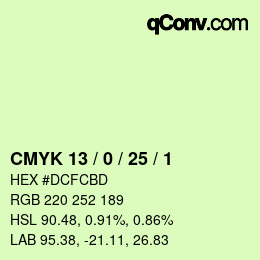 カラーコード: CMYK 13 / 0 / 25 / 1 | qconv.com
