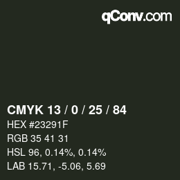 Color code: CMYK 13 / 0 / 25 / 84 | qconv.com