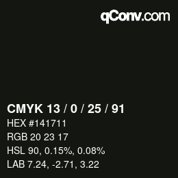 Color code: CMYK 13 / 0 / 25 / 91 | qconv.com