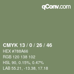 Color code: CMYK 13 / 0 / 26 / 46 | qconv.com