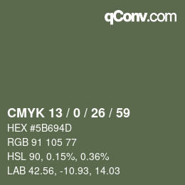 Color code: CMYK 13 / 0 / 26 / 59 | qconv.com