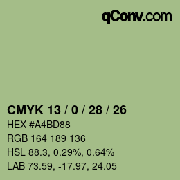 カラーコード: CMYK 13 / 0 / 28 / 26 | qconv.com