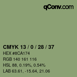 Color code: CMYK 13 / 0 / 28 / 37 | qconv.com