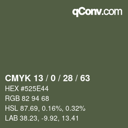 Color code: CMYK 13 / 0 / 28 / 63 | qconv.com