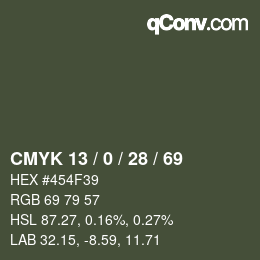 カラーコード: CMYK 13 / 0 / 28 / 69 | qconv.com