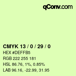 颜色代码: CMYK 13 / 0 / 29 / 0 | qconv.com