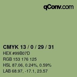 Color code: CMYK 13 / 0 / 29 / 31 | qconv.com