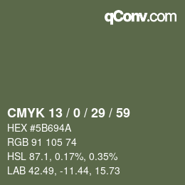 Color code: CMYK 13 / 0 / 29 / 59 | qconv.com