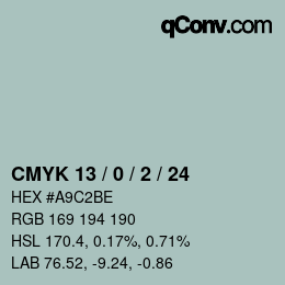 カラーコード: CMYK 13 / 0 / 2 / 24 | qconv.com