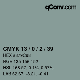 Color code: CMYK 13 / 0 / 2 / 39 | qconv.com