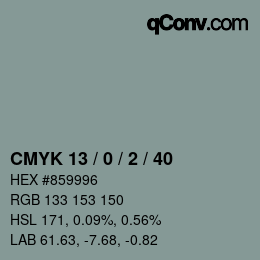 Color code: CMYK 13 / 0 / 2 / 40 | qconv.com