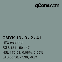 カラーコード: CMYK 13 / 0 / 2 / 41 | qconv.com