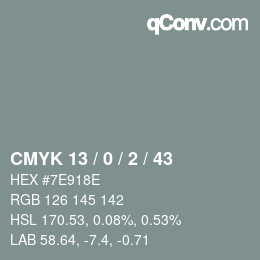 Color code: CMYK 13 / 0 / 2 / 43 | qconv.com