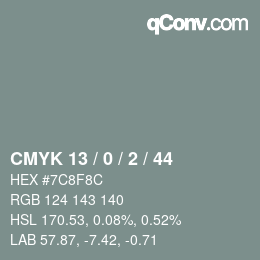 カラーコード: CMYK 13 / 0 / 2 / 44 | qconv.com