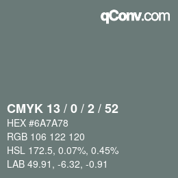 颜色代码: CMYK 13 / 0 / 2 / 52 | qconv.com